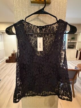 NWT Nasty Gal Black V-Neck Lace Tank Top - Size L